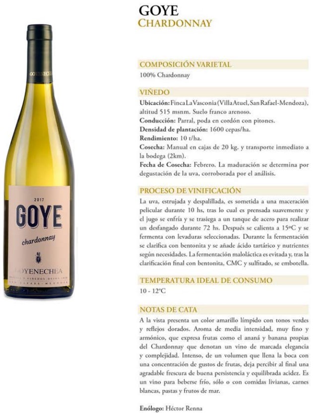 Goye Chardonnay Ficha Técnica